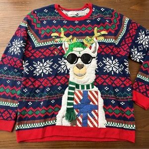 Holiday Time cool llama ugly Christmas Sweater XL